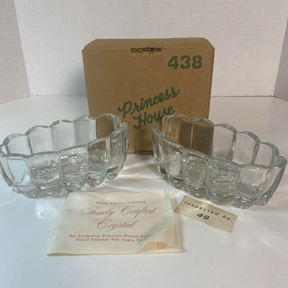 Set of 2 Vintage #438 Princess House Pressed Glass Utensil Spoon Rest Holder NIB